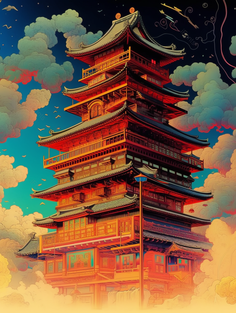 中国风重庆洪崖洞建筑装饰画背景,插画/手绘图,插画/手绘图库,插画/手绘图下载,插画/手绘